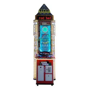 Coin operated clock tower catching ball redemption pinball game machine