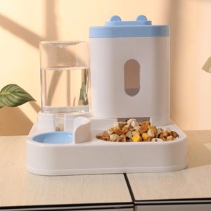 KINGHON Pet Fountain Cute Cartoon Color 2-in-1 Pet <b>Feeders</b> Durable Gravity Automatic <b>Cat</b> <b>Feeder</b> Set for Puppy Kitten Rabbit Grey - Product Image 5