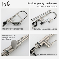 Robinet de cuisine commercial en acier inoxydable avec douchette extractible à ressort, monocommande, finition brossée, à poser sur comptoir, mitigeur eau chaude et froide