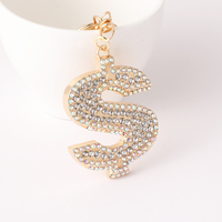 Porte-clés en métal avec signe dollar en strass scintillant |   Breloque de sac de luxe en cristal 3D en forme de symbole monétaire, pendentif de clé de voiture tendance pour femme