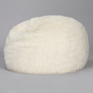 Fauteuil pouf rond en fourrure longue et moelleuse de couleur beige pour enfants, grand pouf en fourrure funky - Product Image 4