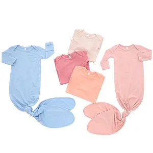 बच्चे को कपड़े सेट लोचदार लिपटे हाथ डिजाइन बच्चे की नींद गाउन के साथ टोपी और हेडबैंड बच्चे सो बैग नवजात