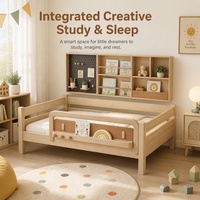 Lit pour enfants en chêne massif moderne de Jim's Room avec étagère murale multifonctionnelle et panneau perforé créatif pour chambre à coucher