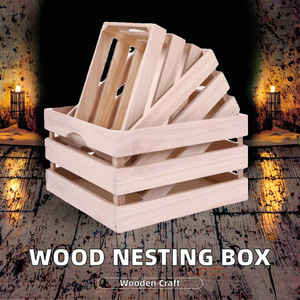 Wooden Nesting <b>Crates</b> Decorative Hand Crafted Polished Antique Imitation Paulownia Wood <b>Box</b> Storage Basket Container - Product Image 2
