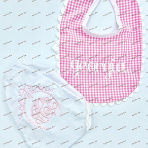 Ropa orgánica para bebés, babero para bebés y bombachos para niñas, Monograma, 100% algodón, tejido gingham, conjuntos de ropa para recién nacidos - Product Image 4