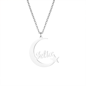 Collana con Ciondolo Luna e Stella Personalizzabile con <span class=keywords><strong>Nome</strong></span>, Placcata in Oro 18K, Catena a Maglie per Donne, Gioielli Classici da Festa in Acciaio Inossidabile - Product Image 5