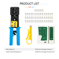 Kit professionnel d'outils de sertissage RJ45 avec testeur de connecteurs et outils de sertissage à passage direct pour câbles réseau