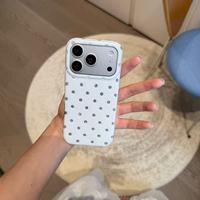 Casing HP IMD Round Edge Cream White Green Polka Dot Anti-Drop untuk iPhone 17 Pro Max