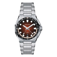 Montre à double fuseau horaire GMT pour homme, acier inoxydable, automatique, mécanique, lumineuse, étanche, montre de voyage et de sport