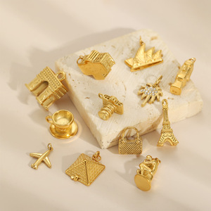 Ciondoli da viaggio e monumenti |   Ciondoli in Acciaio Inossidabile Placcato Oro 18K PVD per Creazione di Gioielli Fai-da-Te |   Ciondoli con simboli di viaggio e del mondo - Product Image 3
