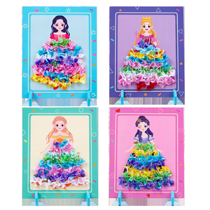 Bebé princesa falda poking bordado juguete colorido DIY hecho a mano juego educativo creativo princesa vestir muñeca juguetes de madera - Product Image 6