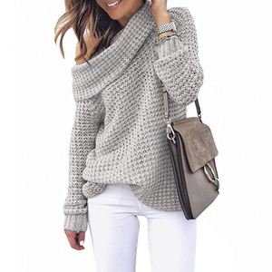 HANOU Pull-over décontracté à <span class=keywords><strong>col</strong></span> rabattu pour femme, <span class=keywords><strong>col</strong></span> <span class=keywords><strong>bateau</strong></span>, épaules dénudées, pull en tricot - Product Image 1