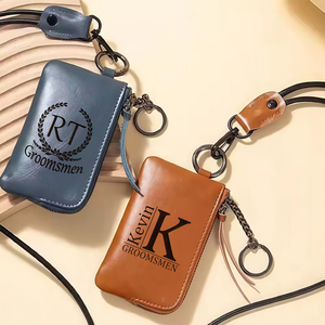 Cartera Pequeñ<span class=keywords><strong>a</strong></span> de Cuero Personalizada, Monedero Minimalista con Nombre Grabado, Cordón Desmontable <span class=keywords><strong>para</strong></span> el Cuello, Regalo con Llavero - Product Image 3