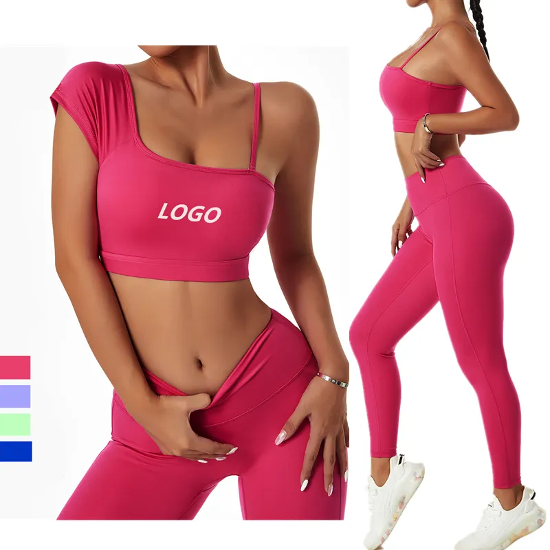 New Arrivals High Impact Gym Cropped Tops Fitness Women's Sloping Shoulder Quick Dry Sports Bra For Cycling