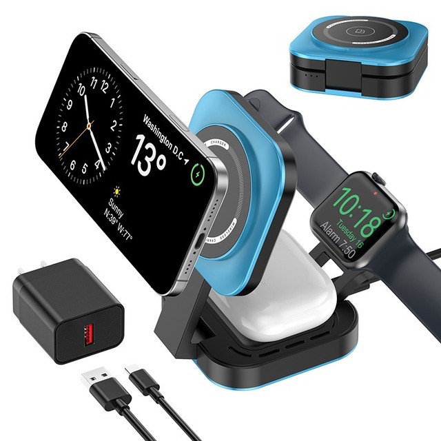 3 in 1 Foldable Charging Station Wireless Fast Charger for Samsung Galaxy Smart Watch Earbuds Bedside Charging Dock