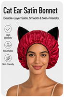 Bonnet en satin à double couche réglable avec logo personnalisé et oreilles de chat, bonnet de nuit pour femmes, bonnet de sommeil pour les soins des cheveux naturels