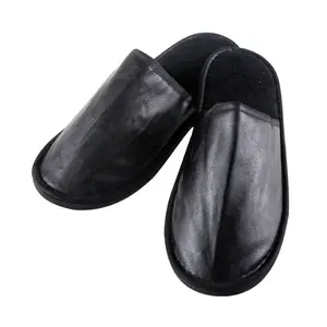 disposable slippers home black indoor hotel bedroom leather slipper