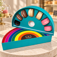 Boîte cadeau personnalisée macaron arc-en-ciel avec logo et inserts, emballage rigide en papier semi-circulaire, vente en gros pour boulangerie, faveurs de mariage et de fête