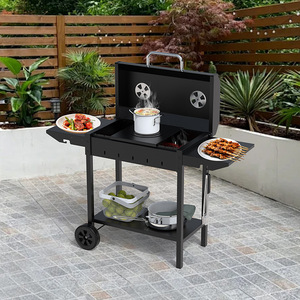 Multifunctional BBQ Grill Charcoal Smoker <b>Foldable</b> Outdoor Cooking <b>Cart</b> With Side Tables And Storage Shelf - Product Image 1