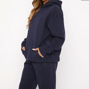 Ensemble deux pièces pour femme, sweat à capuche à manches longues pour l'hiver, 100 % coton, grandes tailles, sweat à capuche épais 100 % coton - Product Image 3