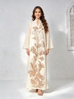 Robe longue de luxe à col montant brodée de sequins et de perles, manches à volants, vêtement islamique Abaya Kaftan, vente en gros, stock personnalisé