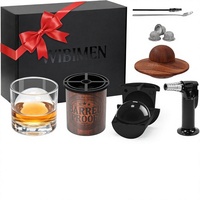 Kit Fumeur de Whisky, Machine à Boules de Glace Cristallines, Torche, 6 Saveurs de Copeaux de Bois, pour Cocktails Old Fashioned, Fumer le Bourbon, Cadeau pour Hommes