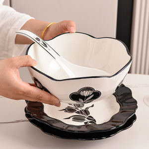 Vaisselle en céramique rétro tulipe vintage, nouvelle vaisselle haut de gamme écologique et moderne, assiettes à dîner, bols à riz pour un usage domestique, pour Noël - Product Image 3