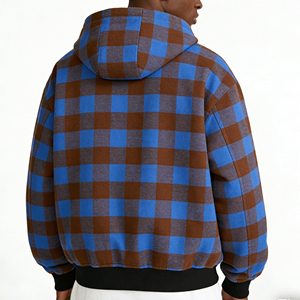 Sudadera con Capucha de Diseñador de Alta Calidad, Patrón a Cuadros Personalizado, Sudadera Reversible con Cierre, Hombros Caídos, Sudadera Extra Grande <span class=keywords><strong>para</strong></span> Hombre - Product Image 3