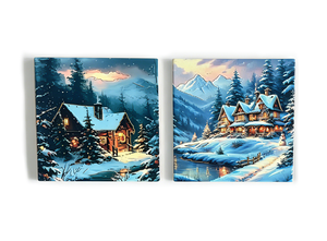 Sous-plat décoratif en céramique motif paysage de <span class=keywords><strong>chalet</strong></span> alpin enneigé de Noël, anti-brûlure, pour cuisine et table - Product Image 5