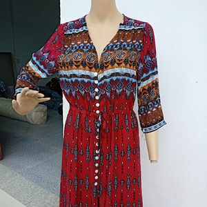 All'ingrosso taglie forti Boho vestito donna <span class=keywords><strong>elegante</strong></span> Maxi Casual da spiaggia in <span class=keywords><strong>cotone</strong></span> con bottone sole estate autunno abiti per le donne - Product Image 2