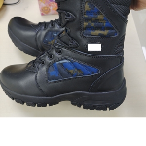 DFM13 Botas tácticas de seguridad para hombre, personalizadas, de cuero vacuno negro con camuflaje azul, zapatos de trabajo para hombre, tallas 38 - 46 - Product Image 4