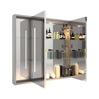 Armoire à miroir en aluminium à double porte avec étagères de rangement, compatible Bluetooth