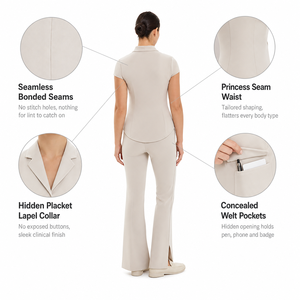 Nahtloser Medizinischer Arbeitsanzug für Damen mit Reverskragen, Prinzessinnennaht und Bootcut-Hose – Ästhetik-Klinik & <span class=keywords><strong>Spa</strong></span> Uniform-<span class=keywords><strong>Set</strong></span> - Product Image 5