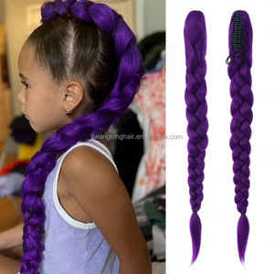 Tresses synthétiques lisses violettes <span class=keywords><strong>de</strong></span> 26 pouces <span class=keywords><strong>de</strong></span> long, <span class=keywords><strong>queue</strong></span> <span class=keywords><strong>de</strong></span> <span class=keywords><strong>cheval</strong></span>, <span class=keywords><strong>coiffure</strong></span> <span class=keywords><strong>de</strong></span> costume avec pinces pour enfants et filles, Halloween, Noël - Product Image 2