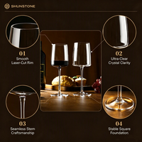 Verre à vin rouge carré en cristal sans plomb SHUNSTONE, moderne, à fond plat, personnalisé avec logo, vente en gros