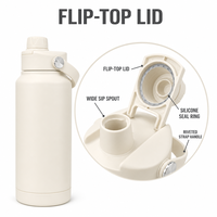 Bouteille de sport isotherme de 32 oz avec couvercle à poignée de transport et base en silicone monobloc, antidérapante, sans BPA