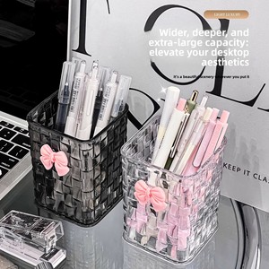 Boîte <span class=keywords><strong>de</strong></span> <span class=keywords><strong>rangement</strong></span> <span class=keywords><strong>de</strong></span> bureau <span class=keywords><strong>carrée</strong></span> transparente en plastique, style luxe léger et minimaliste, pour maquillage, stylos, crayons à sourcils, pinceaux, organisateur pour étudiants - Product Image 3