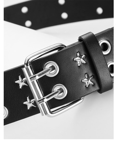 パンクゴシックダブルプロングバックルPUレザーベルト、スタースタッズグロメット付き、取り外し可能なチェーン、ストリートウェアウエストベルト、男女兼用 - Product Image 3