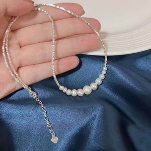 S925 Pure <b>Silver</b> Natural Freshwater <b>Pearl</b> <b>Necklace</b> Versatile High-End Collarbone Design Gentle Niche with Crushed <b>Silver</b> Detail - Product Image 2