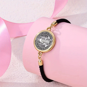 Braccialetti con ciondolo patrono KOMI per donna, braccialetto <span class=keywords><strong>rosario</strong></span> con medaglia di San Benedetto in <span class=keywords><strong>argento</strong></span>, braccialetto intrecciato con cordino, regalo per donna e uomo - Product Image 3