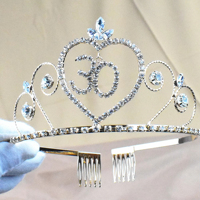 Couronnes d'anniversaire en cristal pour filles, prix d'usine abordable, pour 18, 21 et 30 ans, couronne de princesse, diadème d'anniversaire, couronne d'anniversaire numérique en forme de cœur