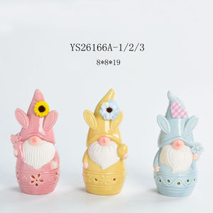 Statue de gnome de poterie en porcelaine Hotsale avec décoration d'oreille de lapin pour Pâques - Product Image 5