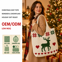 Sac fourre-tout en tricot doux avec motif renne et flocon de neige de Noël, sac à bandoulière pour le shopping, logo personnalisé, faible MOQ, OEM ODM, cadeau de fêtes, vente en gros