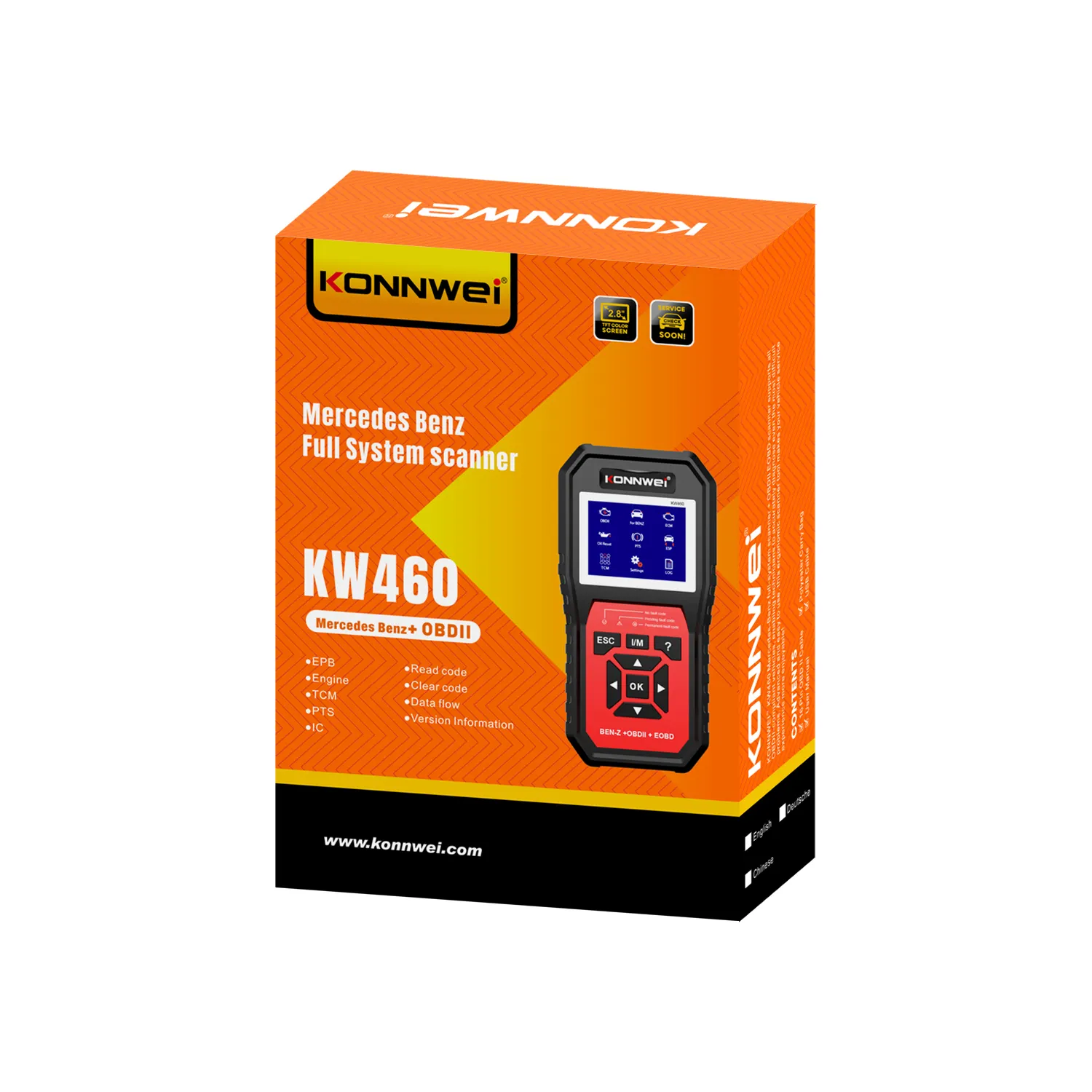 Konnwei scanner automotivo, ferramenta de diagnóstico do chassi de pressão dos pneus kw460 abs sas para mercedes benz obd2