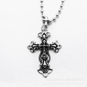 yunnique Pendentif croix en acier inoxydable, design ajouré, collier unisexe, bijoux cadeau - Product Image 5