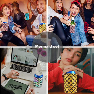 Logotipo personalizado de fábrica al por mayor escamas de sirena funda enfriadora de latas de cerveza de neopreno soporte Sutbby - Product Image 6