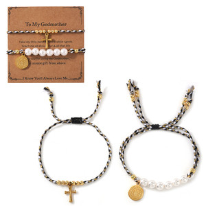 Conjunto de Pulseras Go2boho Madrina, Pulsera de Cordón Trenzado con Cruz y Pulsera de Perlas con Tarjeta de Regalo - Product Image 5