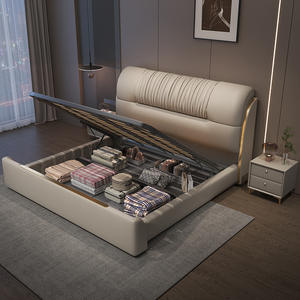 سرير فني جلدي فاخر خفيف حديث لغرفة النوم الرئيسية بسيط 2 متر سرير زفاف مزدوج عالي الجودة - Product Image 4