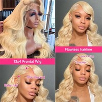 Perruque Bob Courte Ombrée Blond Miel 613 Sans Colle Cheveux Indiens Bruts 13x6 HD Lace Front Body Wave Cheveux Humains Brésiliens Full Frontal Color Box