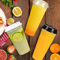 Gobelet en plastique transparent jetable pour jus, à emporter, avec couvercle, personnalisable avec votre propre logo
